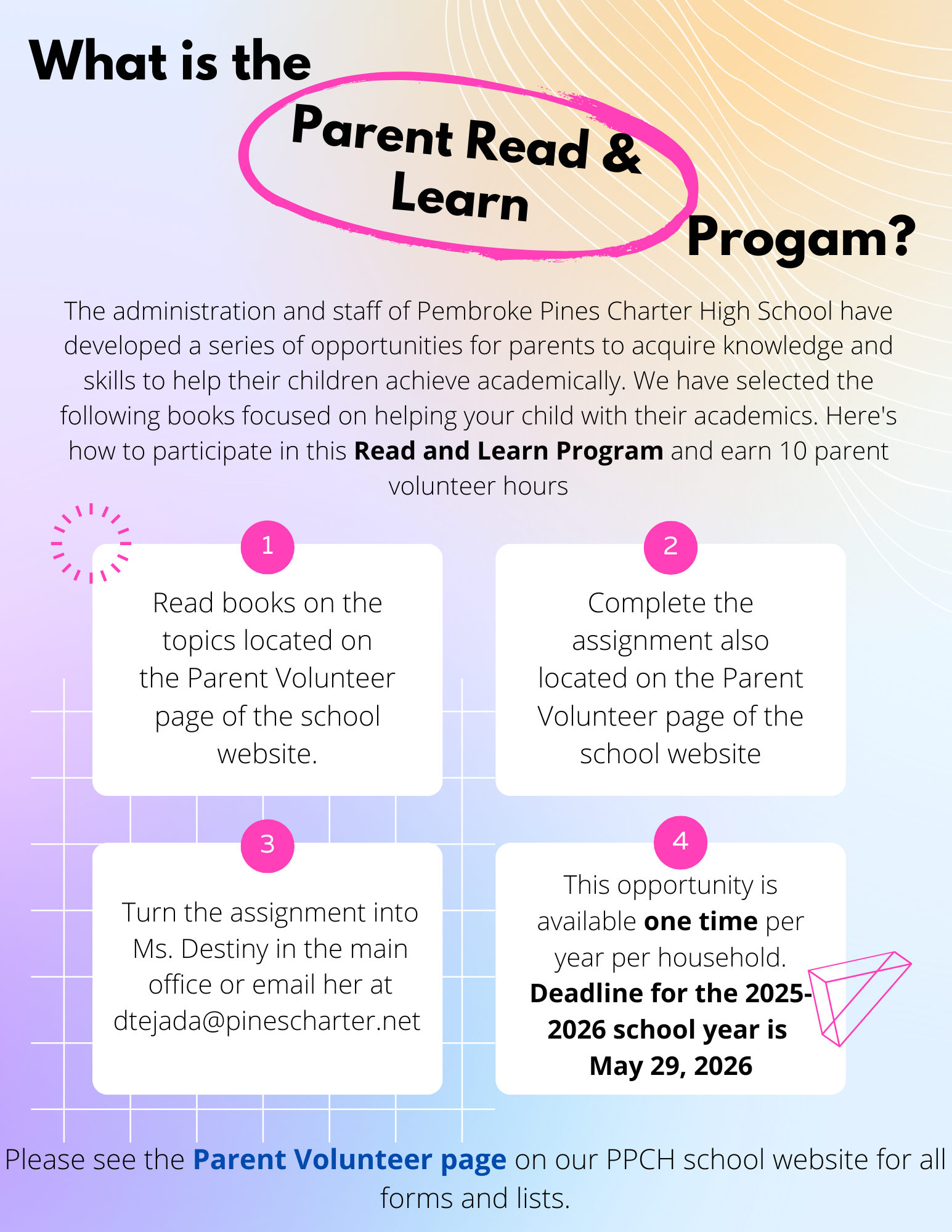 Parent Read and Learn Program Instructions